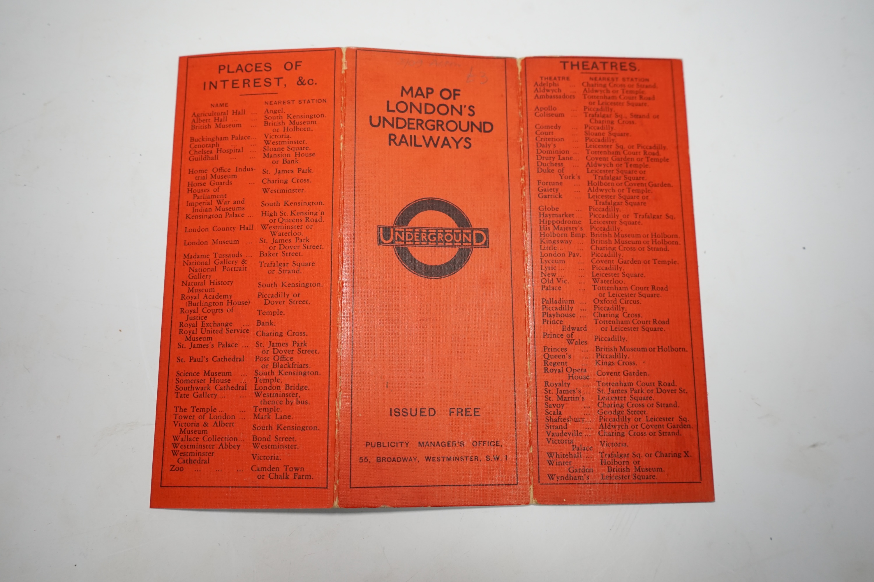 A Stingemore London Underground Railway pocket map c.1930, with red cover. Condition - good.